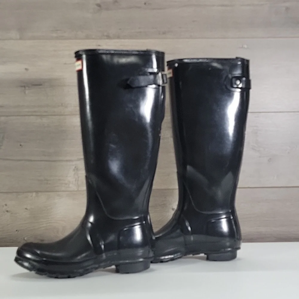 Hunter Tall Gloss Black Rain Boots Sz 7/8